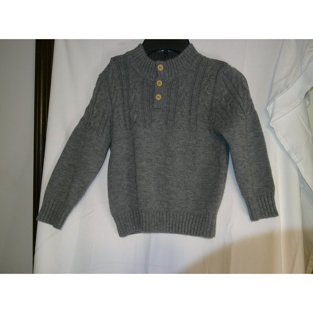 Naomi Ruth Gray Cable Knit Sweater with Elbow Patches and Button‎ Collar